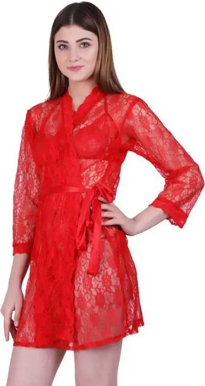 XAWONA FX1 Womens Babydoll Lace Net Robe Lingerie Nightwear Dress (Free Size)
