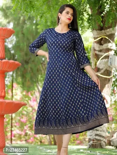 Stylish Blue Rayon Solid Stitched Kurta For Women