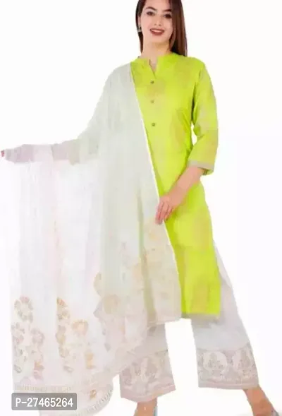 Stylish Green Rayon Solid Kurta, Bottom And Dupatta Set For Women-thumb0