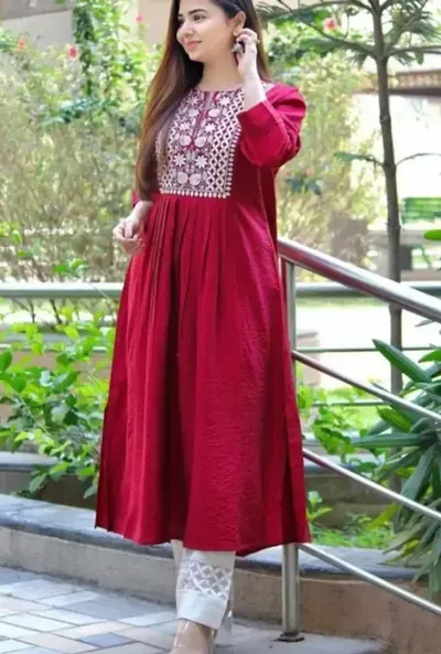 Rayon Embroidered Anarkali Kurtis