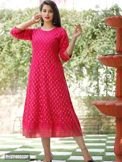 Stylish Pink Rayon Solid Stitched Kurta For Women-thumb0