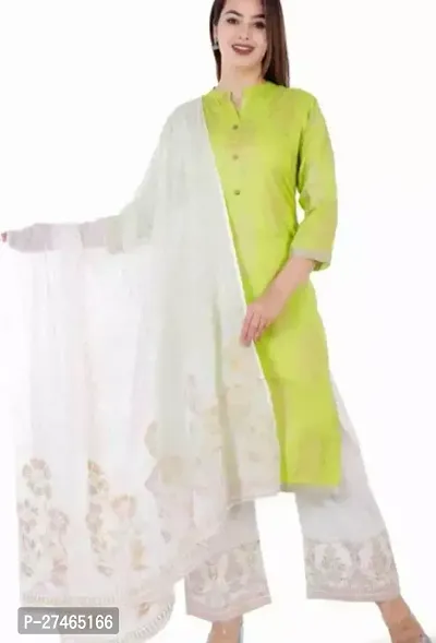 Stylish Green Rayon Solid Kurta, Bottom And Dupatta Set For Women-thumb0