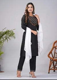 Stylish Black Rayon Solid Kurta, Bottom And Dupatta Set For Women-thumb1