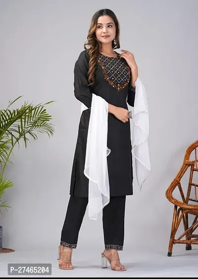 Stylish Black Rayon Solid Kurta, Bottom And Dupatta Set For Women-thumb2