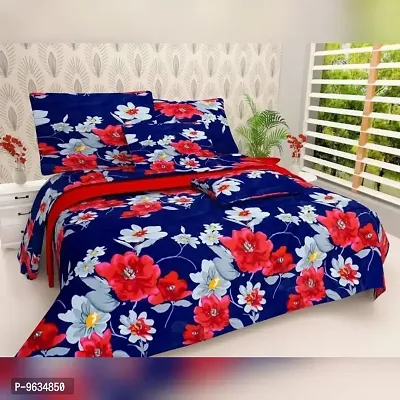 Floral Printed Polycotton 1 Double Bed Bedsheet With 2 Pillow Cover-thumb0