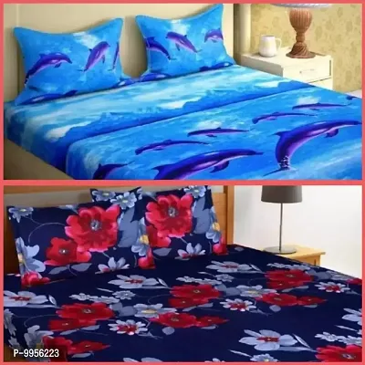 Amazing Family combo Polycotton Pack Of 2 Double Bed Bedsheet With 4 Pillow Covers (2+4)-thumb0