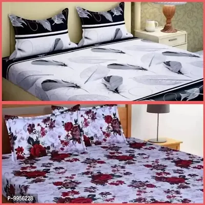 Amazing Family combo Polycotton Pack Of 2 Double Bed Bedsheet With 4 Pillow Covers (2+4)