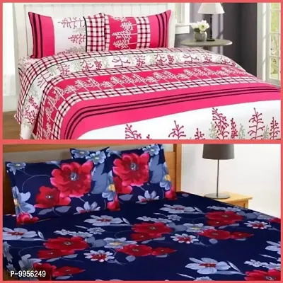 Amazing Family combo Polycotton Pack Of 2 Double Bed Bedsheet With 4 Pillow Covers (2+4)-thumb0