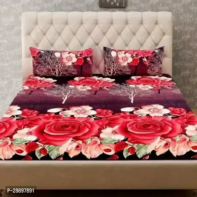 Stylish Red Polycotton Printed One Double Bedsheet With 2 Pillowcovers-thumb0