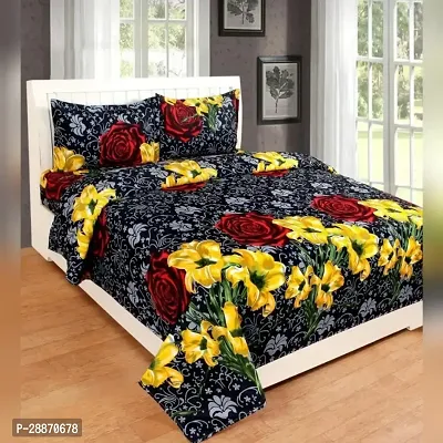 Comfortable Black Polycotton Printed Double 1 Bedsheet + 2 Pillowcovers-thumb0