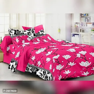 Comfortable Pink Polycotton Printed Double 1 Bedsheet + 2 Pillowcovers-thumb0