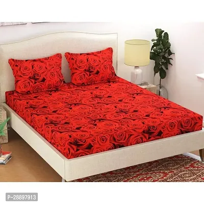 Stylish Red Polycotton Printed One Double Bedsheet With 2 Pillowcovers-thumb0