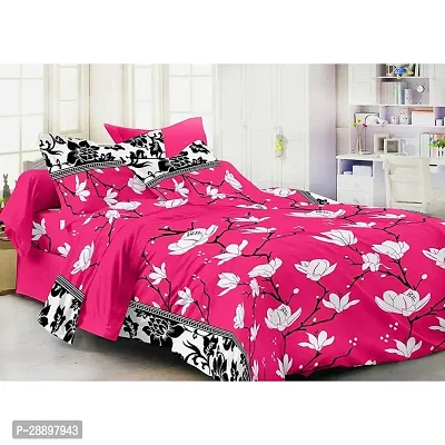 Stylish Pink Polycotton Printed One Double Bedsheet With 2 Pillowcovers-thumb0