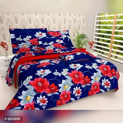 Floral Printed Polycotton 1 Double Bed Bedsheet With 2 Pillow Cover