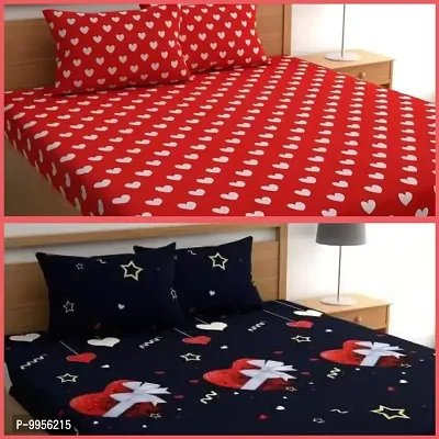 Amazing Family combo Polycotton Pack Of 2 Double Bed Bedsheet With 4 Pillow Covers (2+4)