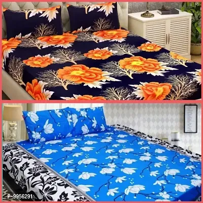 Amazing Family combo Polycotton Pack Of 2 Double Bed Bedsheet With 4 Pillow Covers (2+4)-thumb0