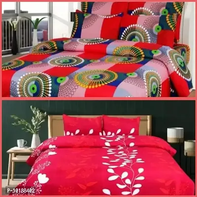 Family Combo Of Polycotton 2 Double Bed Bedsheet With 4 Pillow Cover (2+4)