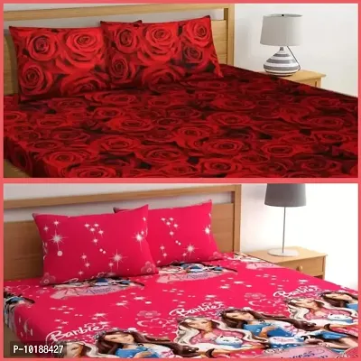 Family Combo Of Polycotton 2 Double Bed Bedsheet With 4 Pillow Cover (2+4)-thumb0