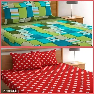 Family Combo Of Polycotton 2 Double Bed Bedsheet With 4 Pillow Cover (2+4)