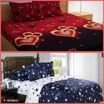 Family Combo Of Polycotton 2 Double Bed Bedsheet With 4 Pillow Cover (2+4)