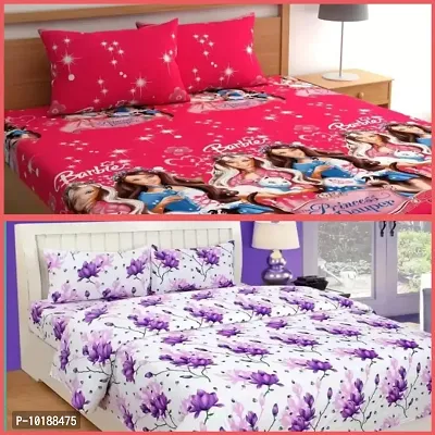 Family Combo Of Polycotton 2 Double Bed Bedsheet With 4 Pillow Cover (2+4)