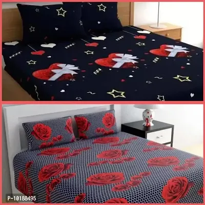 Family Combo Of Polycotton 2 Double Bed Bedsheet With 4 Pillow Cover (2+4)