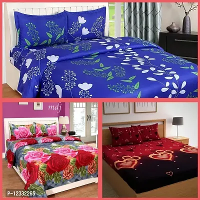 3d Printed  New Bedsheet Combo of  Polycotton 3 Double Bed Bedsheet With 6 Pillow Cover