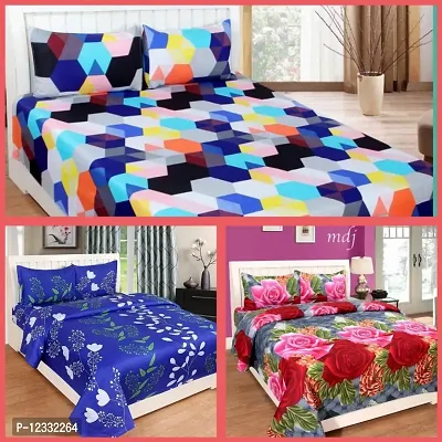 3d Printed  New Bedsheet Combo of  Polycotton 3 Double Bed Bedsheet With 6 Pillow Cover-thumb0