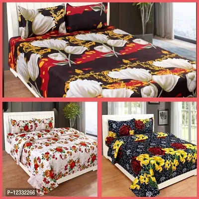 3d Printed  New Bedsheet Combo of  Polycotton 3 Double Bed Bedsheet With 6 Pillow Cover