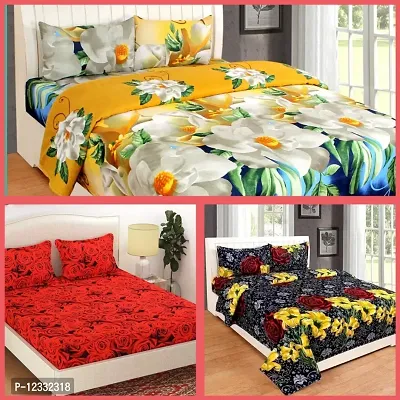 3d Printed  New Bedsheet Combo of  Polycotton 3 Double Bed Bedsheet With 6 Pillow Cover