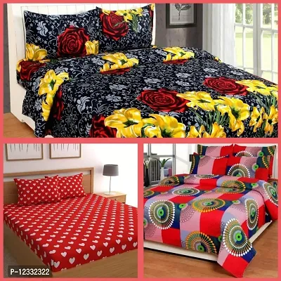 3d Printed  New Bedsheet Combo of  Polycotton 3 Double Bed Bedsheet With 6 Pillow Cover-thumb0