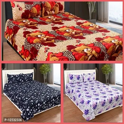 3d Printed  New Bedsheet Combo of  Polycotton 3 Double Bed Bedsheet With 6 Pillow Cover-thumb0