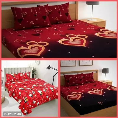 3d Printed  New Bedsheet Combo of  Polycotton 3 Double Bed Bedsheet With 6 Pillow Cover-thumb0