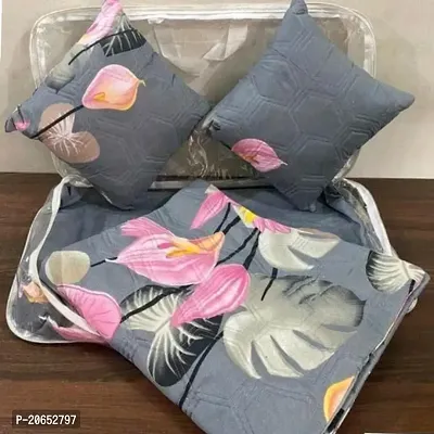 New 5Pcs Set Classic Cotton Printed Double Bedsheet with Pillow Cover and Cushion Cover,90x90
