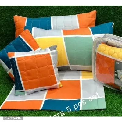 New 5Pcs Set Classic Cotton Printed Double Bedsheet with Pillow Cover and Cushion Cover,90x90