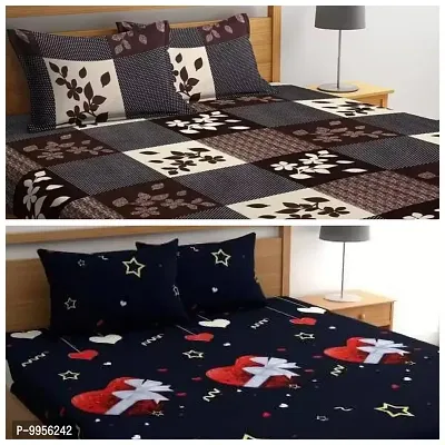 Amazing Combo Polycotton Pack Of 2 Double Bed Bedsheet With 4 Pillow Covers 2 4-thumb0