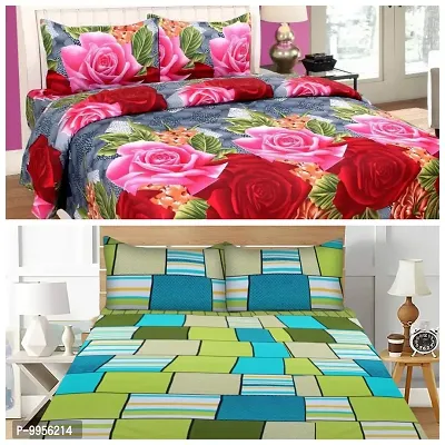 Amazing Combo Polycotton Pack Of 2 Double Bed Bedsheet With 4 Pillow Covers 2 4-thumb0