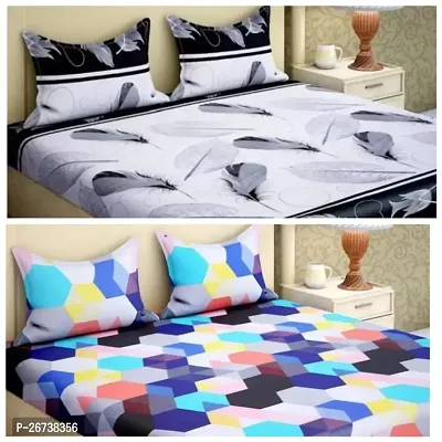 New Deal 2 + 4 New  Bedsheet With Maching Pillow Cover {P}