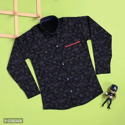 Trendy Black Cotton Shirt For Boys-thumb0