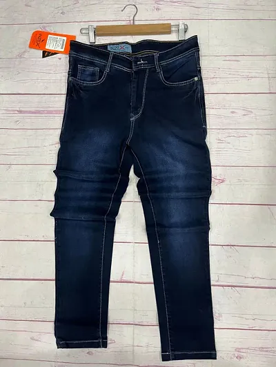 Stylish Blue Solid Denim Low Rise Jeans For Men