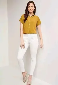 Stylish Yellow Cotton Blend Solid Shirt For Women-thumb1