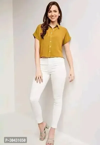 Stylish Yellow Cotton Blend Solid Shirt For Women-thumb2