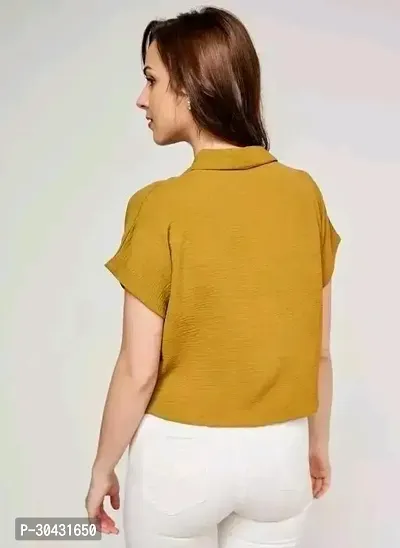 Stylish Yellow Cotton Blend Solid Shirt For Women-thumb4