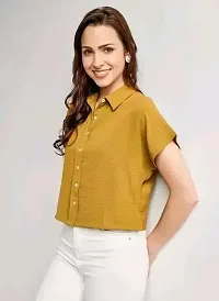 Stylish Yellow Cotton Blend Solid Shirt For Women-thumb2