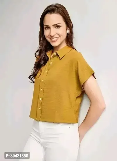 Stylish Yellow Cotton Blend Solid Shirt For Women-thumb3