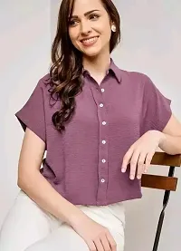 Stylish Purple Cotton Blend Solid Shirt For Women-thumb3