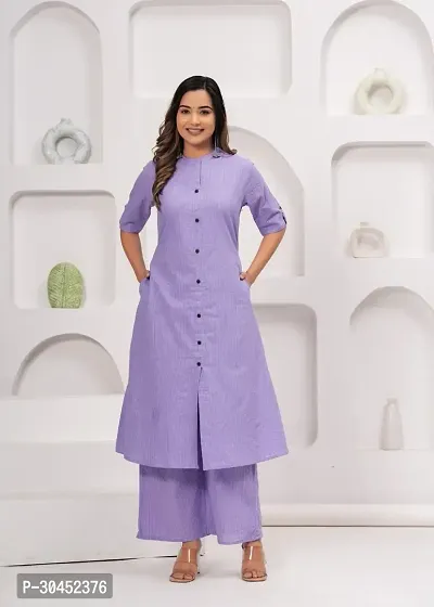 Elegant Purple Cotton Blend Solid Straight Kurta Bottom Set For Women-thumb2