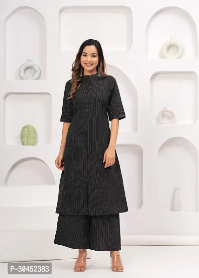 Elegant Black Cotton Blend Solid Straight Kurta Bottom Set For Women-thumb3