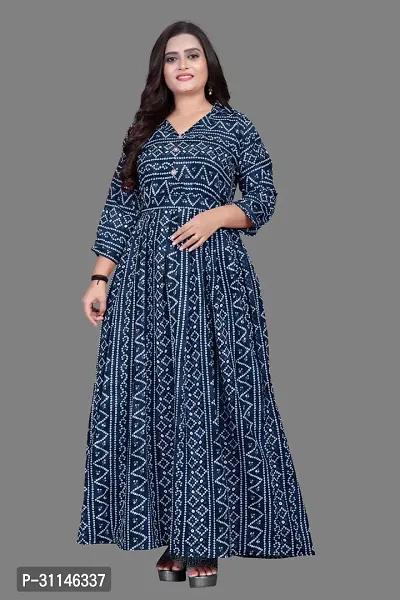 Elegant Blue Crepe Printed Flared Gown For Women