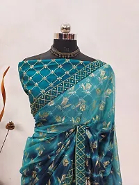 Elegant Blue Georgette Printed Saree With Blouse Piece For Women-thumb1